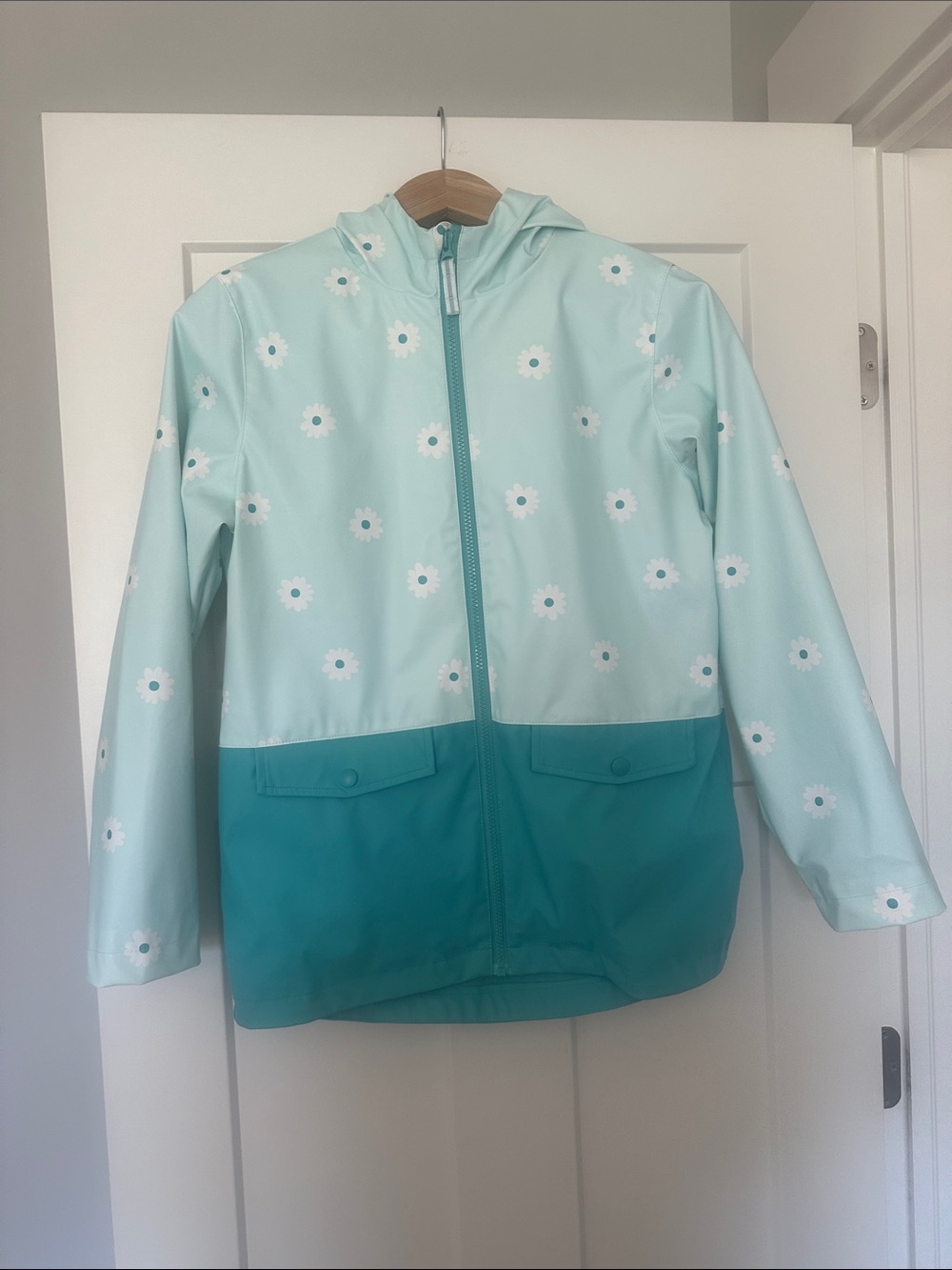 Cat & Jack Mint Floral Colorblock Hooded Raincoat